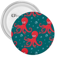 Cute Smiling Red Octopus Swimming Underwater 3  Buttons by Pakemis