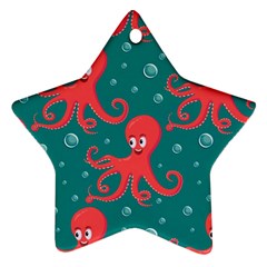 Cute Smiling Red Octopus Swimming Underwater Ornament (star) by Pakemis