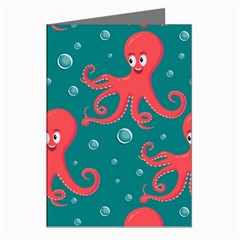 Cute Smiling Red Octopus Swimming Underwater Greeting Cards (pkg Of 8) by Pakemis