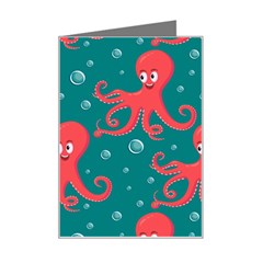 Cute Smiling Red Octopus Swimming Underwater Mini Greeting Card by Pakemis