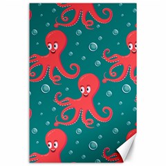 Cute Smiling Red Octopus Swimming Underwater Canvas 24  X 36  by Pakemis