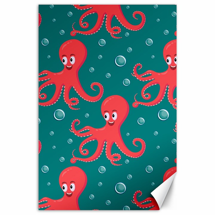 Cute Smiling Red Octopus Swimming Underwater Canvas 24  x 36 