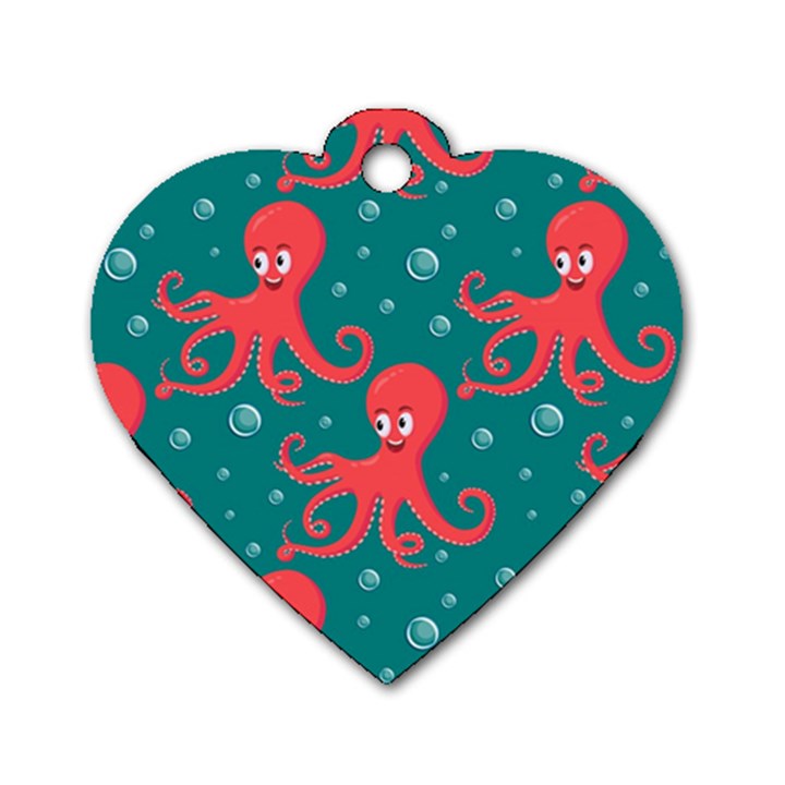 Cute Smiling Red Octopus Swimming Underwater Dog Tag Heart (One Side)