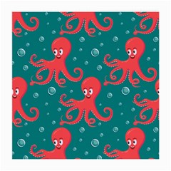 Cute Smiling Red Octopus Swimming Underwater Medium Glasses Cloth (2 Sides) by Pakemis