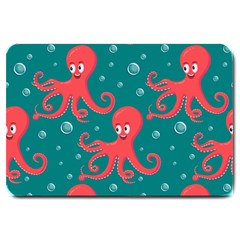 Cute Smiling Red Octopus Swimming Underwater Large Doormat