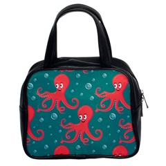 Cute Smiling Red Octopus Swimming Underwater Classic Handbag (two Sides) by Pakemis