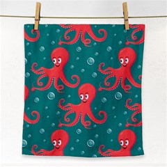 Cute Smiling Red Octopus Swimming Underwater Face Towel by Pakemis