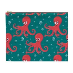 Cute Smiling Red Octopus Swimming Underwater Cosmetic Bag (xl)