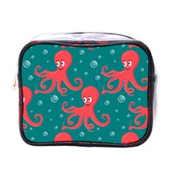 Cute Smiling Red Octopus Swimming Underwater Mini Toiletries Bag (one Side)