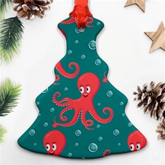 Cute Smiling Red Octopus Swimming Underwater Christmas Tree Ornament (two Sides) by Pakemis