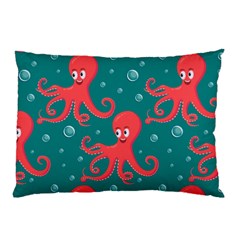 Cute Smiling Red Octopus Swimming Underwater Pillow Case (two Sides) by Pakemis