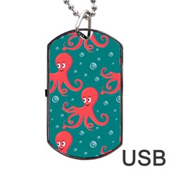 Cute Smiling Red Octopus Swimming Underwater Dog Tag Usb Flash (one Side) by Pakemis