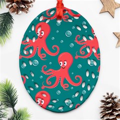 Cute Smiling Red Octopus Swimming Underwater Oval Filigree Ornament (two Sides) by Pakemis