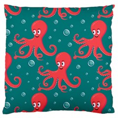 Cute Smiling Red Octopus Swimming Underwater Large Cushion Case (two Sides) by Pakemis