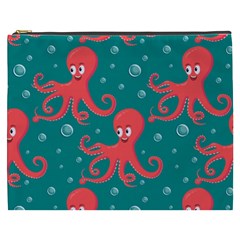 Cute Smiling Red Octopus Swimming Underwater Cosmetic Bag (xxxl) by Pakemis