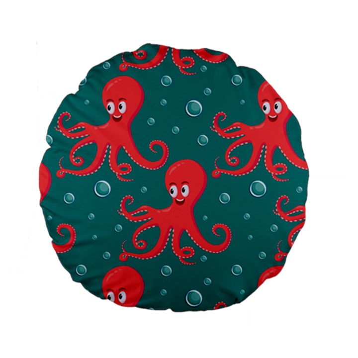 Cute Smiling Red Octopus Swimming Underwater Standard 15  Premium Round Cushions