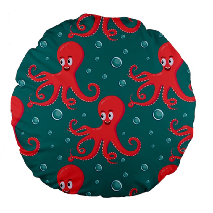 Cute Smiling Red Octopus Swimming Underwater Large 18  Premium Round Cushions