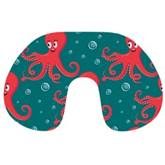 Cute Smiling Red Octopus Swimming Underwater Travel Neck Pillow by Pakemis