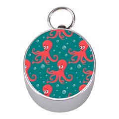 Cute Smiling Red Octopus Swimming Underwater Mini Silver Compasses by Pakemis