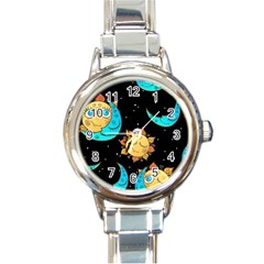 Seamless Pattern With Sun Moon Children Round Italian Charm Watch by Pakemis