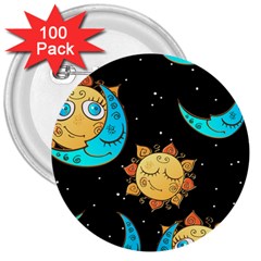 Seamless Pattern With Sun Moon Children 3  Buttons (100 Pack)  by Pakemis