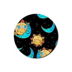 Seamless Pattern With Sun Moon Children Rubber Round Coaster (4 Pack) by Pakemis