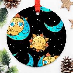 Seamless Pattern With Sun Moon Children Round Ornament (two Sides) by Pakemis