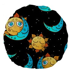 Seamless Pattern With Sun Moon Children Large 18  Premium Flano Round Cushions