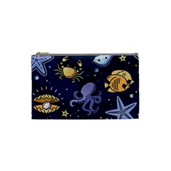 Marine Seamless Pattern Thin Line Memphis Style Cosmetic Bag (small)