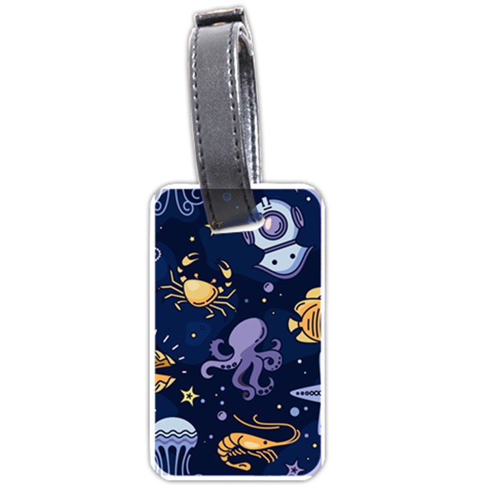 Marine Seamless Pattern Thin Line Memphis Style Luggage Tag (one side)