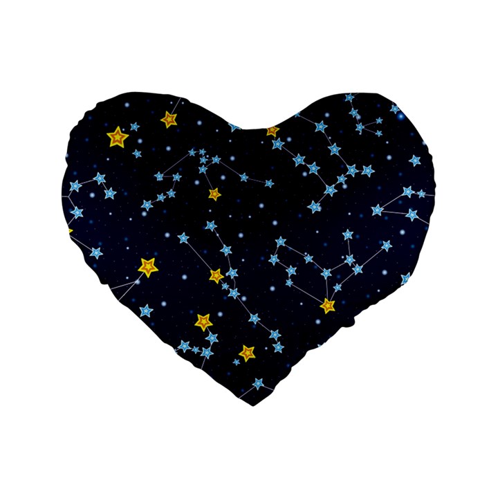 Seamless Pattern With Cartoon Zodiac Constellations Starry Sky Standard 16  Premium Flano Heart Shape Cushions