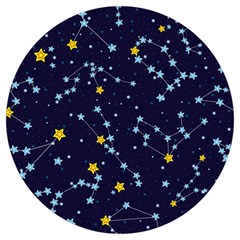 Seamless Pattern With Cartoon Zodiac Constellations Starry Sky Round Trivet by Pakemis