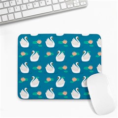 Elegant Swan Pattern With Water Lily Flowers Small Mousepad by Pakemis