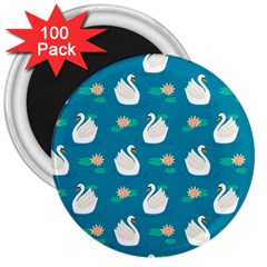 Elegant Swan Pattern With Water Lily Flowers 3  Magnets (100 Pack) by Pakemis