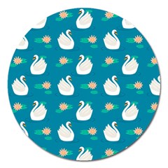 Elegant Swan Pattern With Water Lily Flowers Magnet 5  (round) by Pakemis