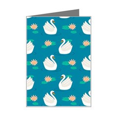 Elegant Swan Pattern With Water Lily Flowers Mini Greeting Card by Pakemis