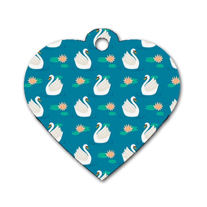 Elegant Swan Pattern With Water Lily Flowers Dog Tag Heart (One Side)