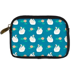 Elegant Swan Pattern With Water Lily Flowers Digital Camera Leather Case by Pakemis