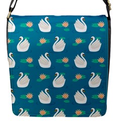 Elegant Swan Pattern With Water Lily Flowers Flap Closure Messenger Bag (s) by Pakemis