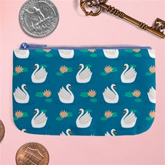 Elegant Swan Pattern With Water Lily Flowers Large Coin Purse by Pakemis