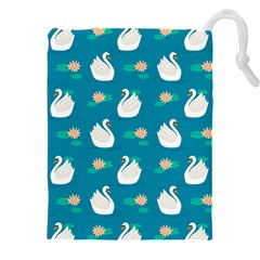 Elegant Swan Pattern With Water Lily Flowers Drawstring Pouch (5xl) by Pakemis