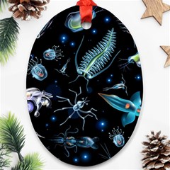 Colorful Abstract Pattern Consisting Glowing Lights Luminescent Images Marine Plankton Dark Backgrou Ornament (oval) by Pakemis