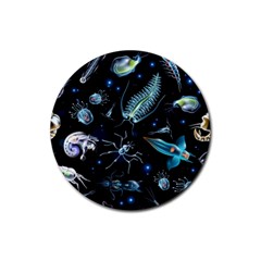 Colorful Abstract Pattern Consisting Glowing Lights Luminescent Images Marine Plankton Dark Backgrou Rubber Round Coaster (4 Pack) by Pakemis