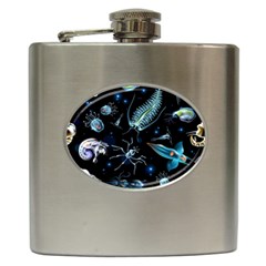 Colorful Abstract Pattern Consisting Glowing Lights Luminescent Images Marine Plankton Dark Backgrou Hip Flask (6 Oz) by Pakemis