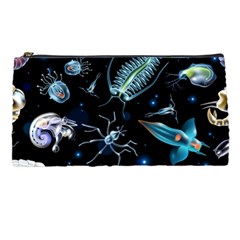 Colorful Abstract Pattern Consisting Glowing Lights Luminescent Images Marine Plankton Dark Backgrou Pencil Case by Pakemis