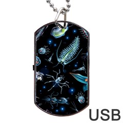 Colorful Abstract Pattern Consisting Glowing Lights Luminescent Images Marine Plankton Dark Backgrou Dog Tag Usb Flash (two Sides) by Pakemis