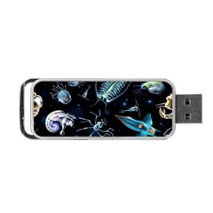 Colorful Abstract Pattern Consisting Glowing Lights Luminescent Images Marine Plankton Dark Backgrou Portable Usb Flash (one Side) by Pakemis