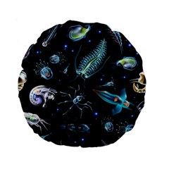 Colorful Abstract Pattern Consisting Glowing Lights Luminescent Images Marine Plankton Dark Backgrou Standard 15  Premium Flano Round Cushions by Pakemis