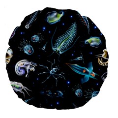 Colorful Abstract Pattern Consisting Glowing Lights Luminescent Images Marine Plankton Dark Backgrou Large 18  Premium Flano Round Cushions by Pakemis