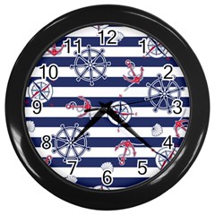 Seamless Marine Pattern Wall Clock (black) by Pakemis